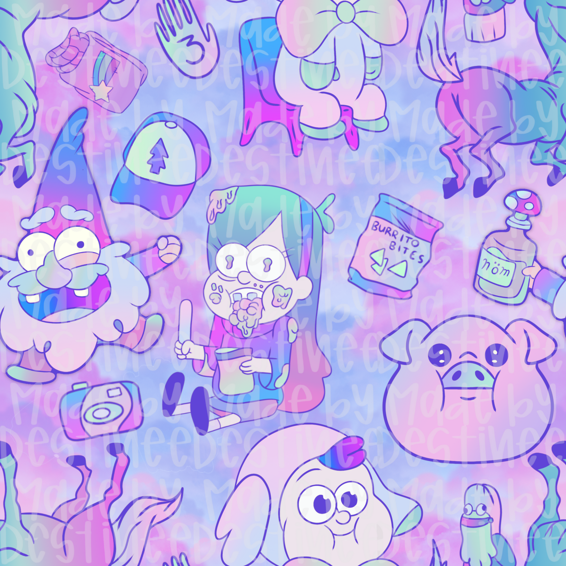 Pastel Gravity Falls Seamless Pattern | Cute Cartoon-Inspired Digital Design for Crafts