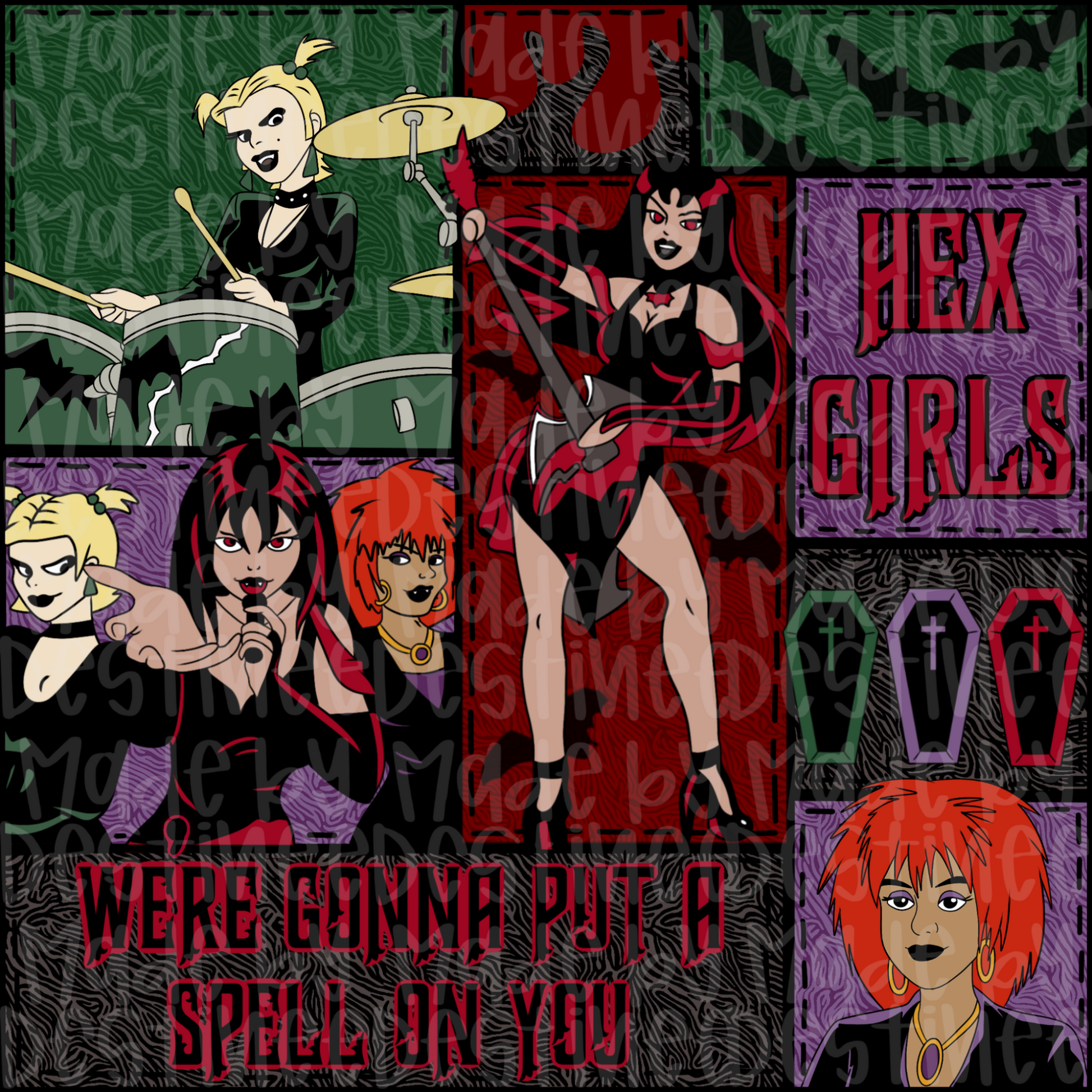 Scooby-Doo Hex Girls Seamless Pattern | Gothic Rock Band Digital Design for Crafts