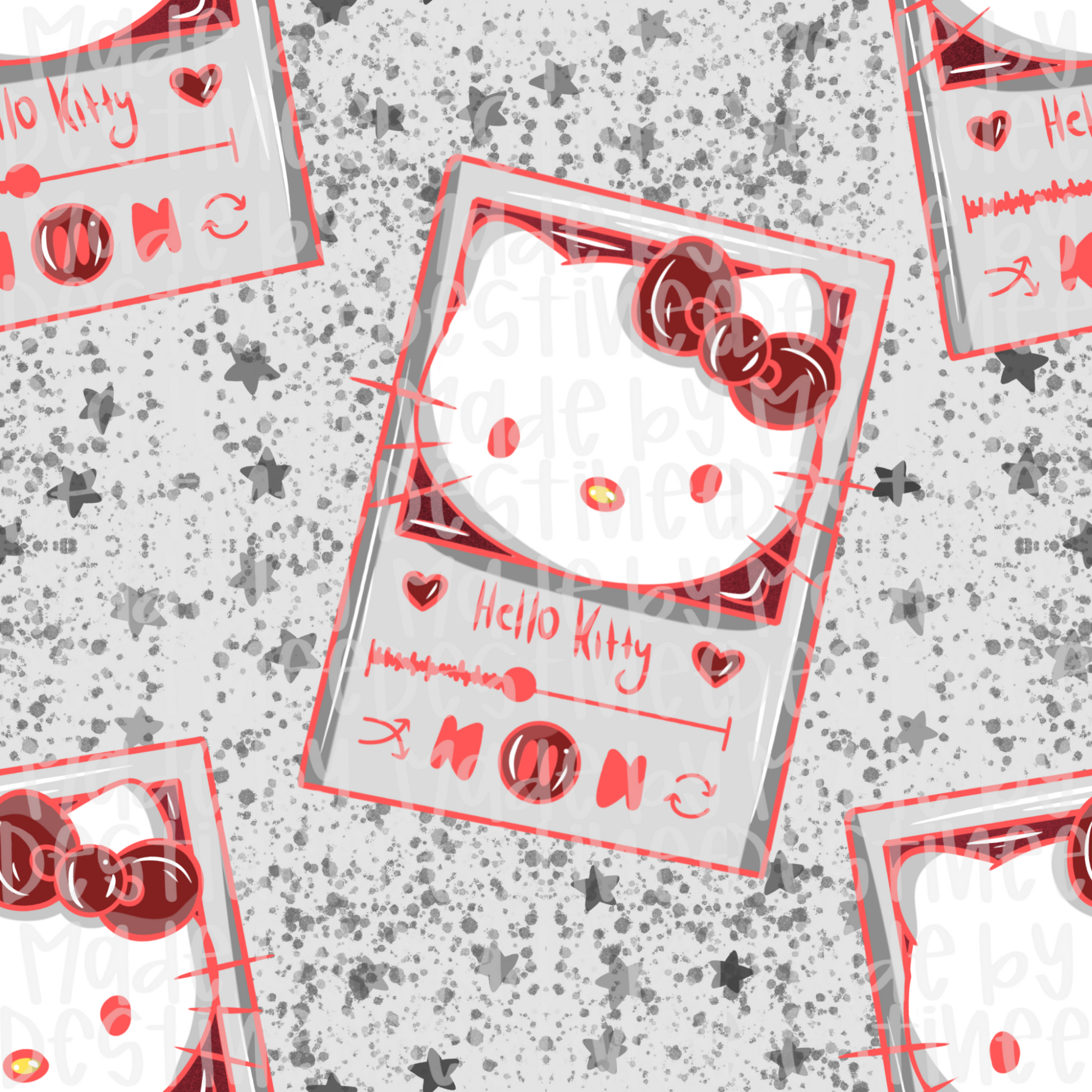Hello Kitty-Inspired Seamless Pattern | Red & Gray Aesthetic Digital Download for Crafts