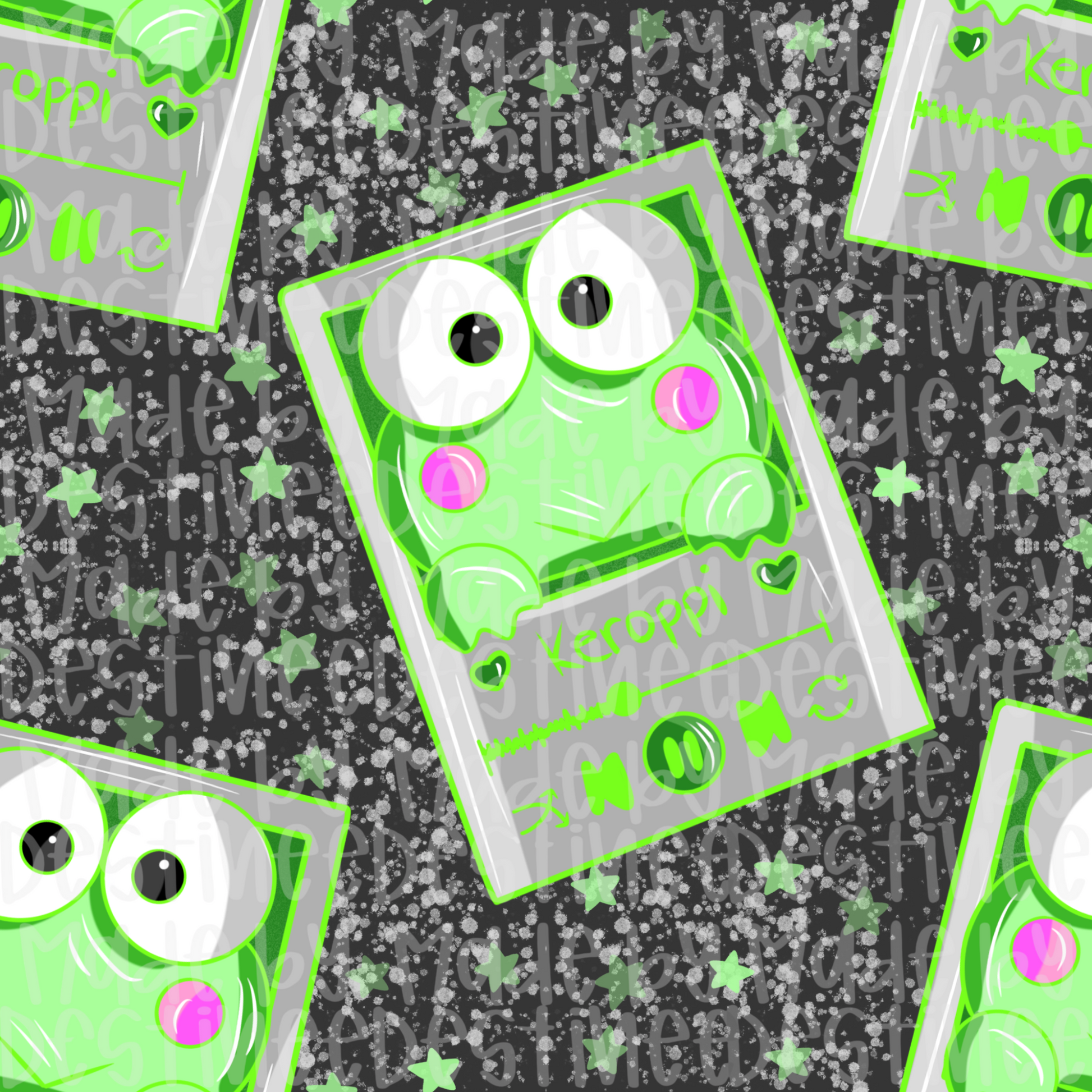 Keroppi - Inspired Seamless Pattern | Neon Green Aesthetic Digital Download