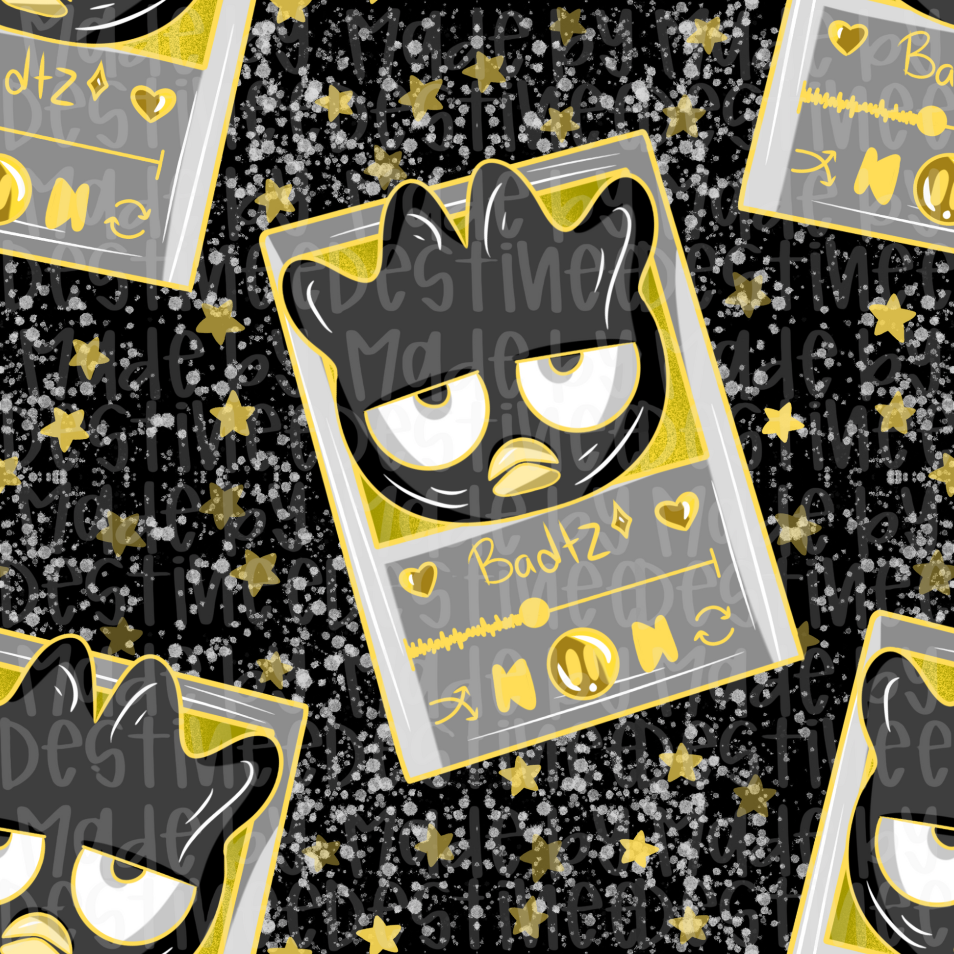 Badtz-Maru Inspired Seamless Pattern | Gothic Starry Black & Gold Digital Download