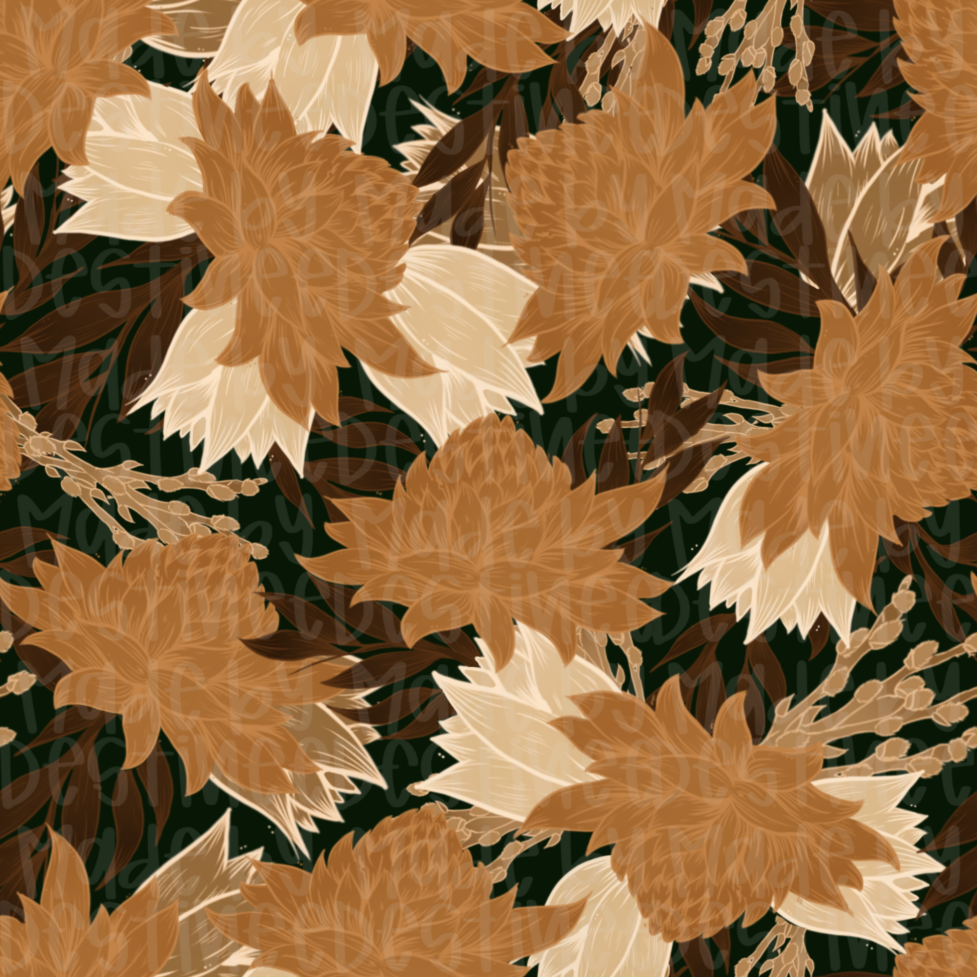 Rust Brown Floral Seamless Pattern | Neutral Boho Flower Digital Background PNG