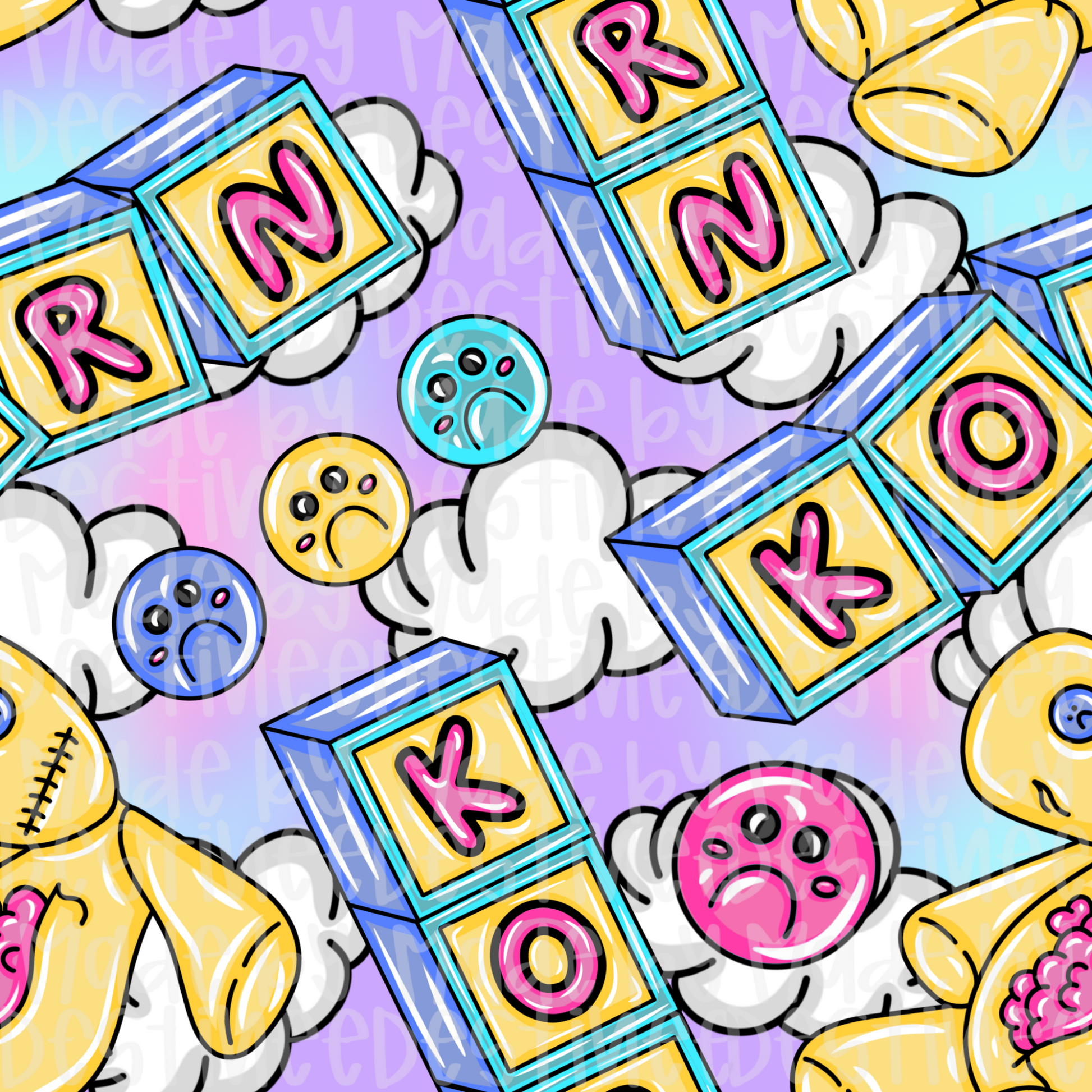 Korn Seamless Pattern | Nu Metal Baby Blocks Digital Design PNG