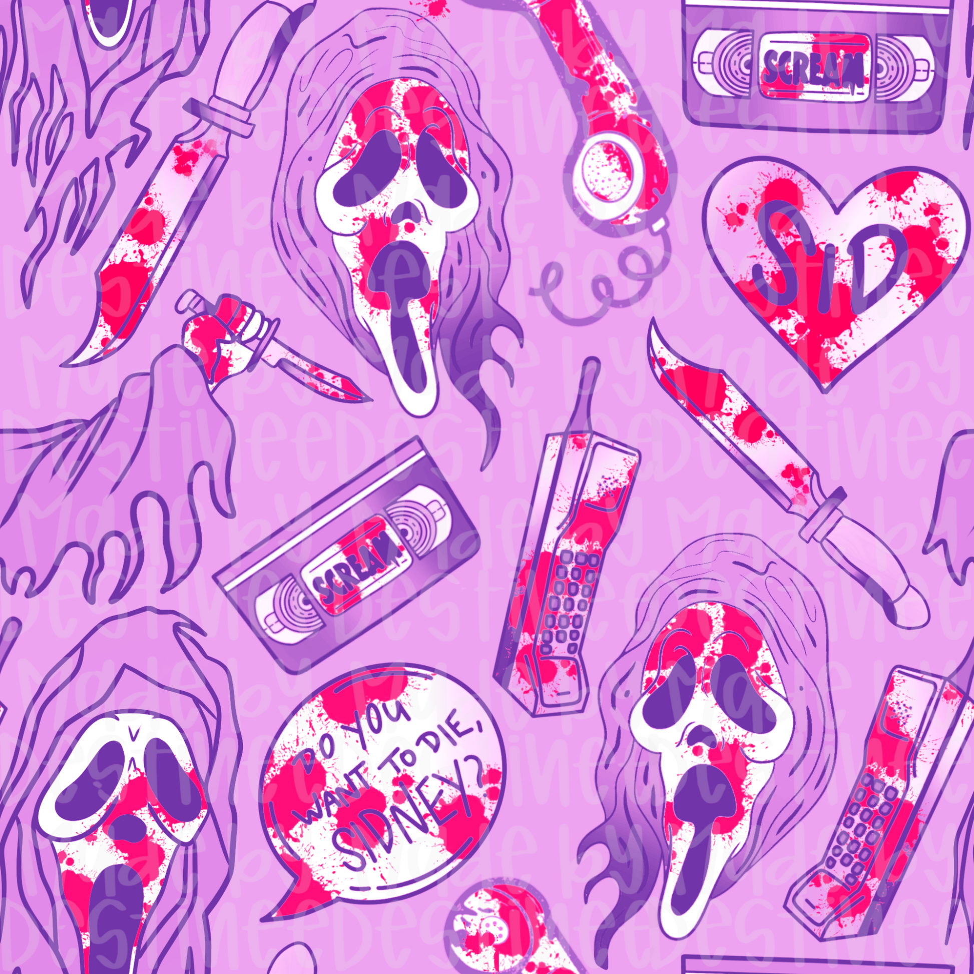Scream Horror Seamless Pattern | Pink Ghostface Digital Design for Sublimation & Crafts