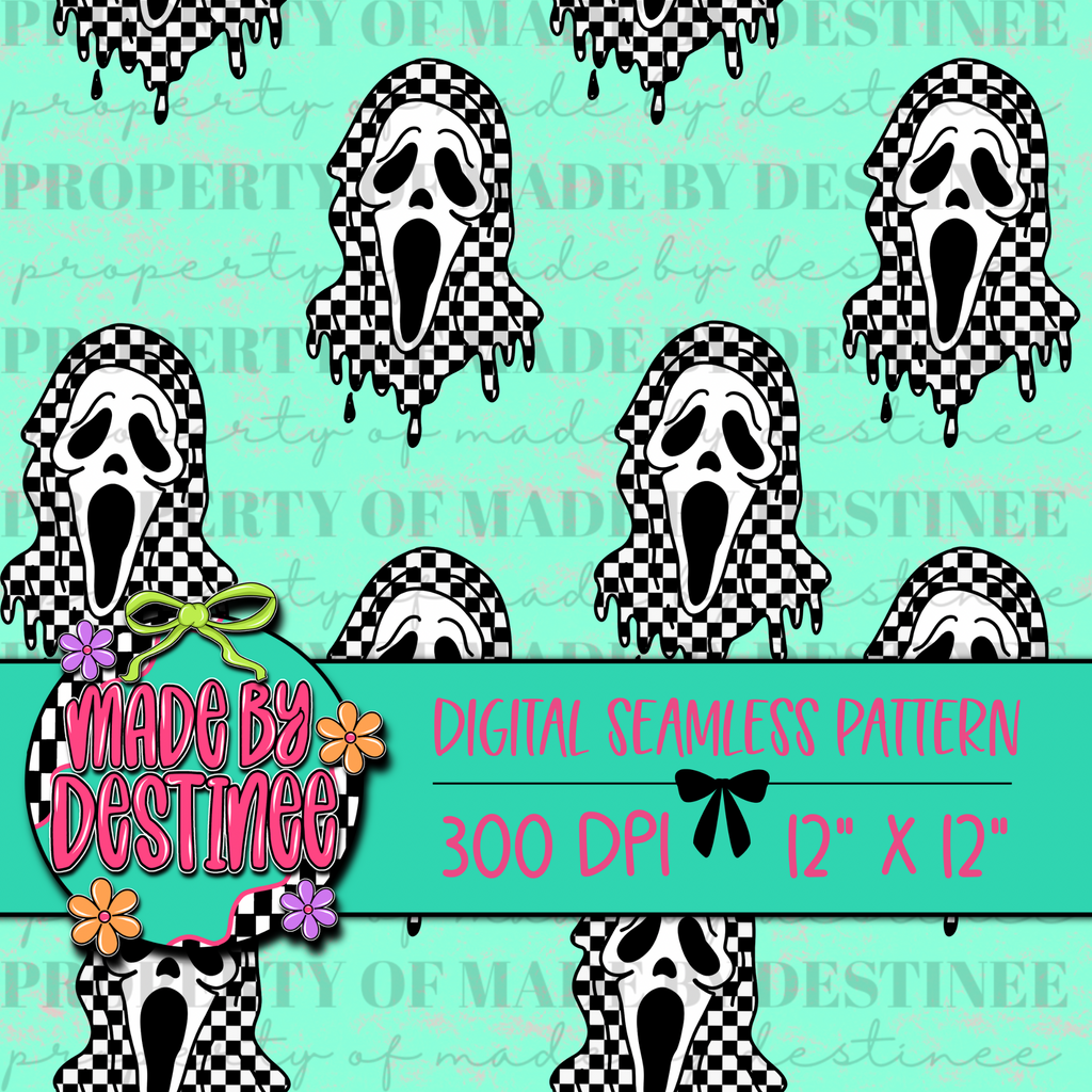 Checkerboard Drippy Ghost Seamless PNG