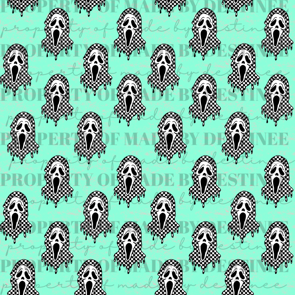 Checkerboard Drippy Ghost Seamless PNG