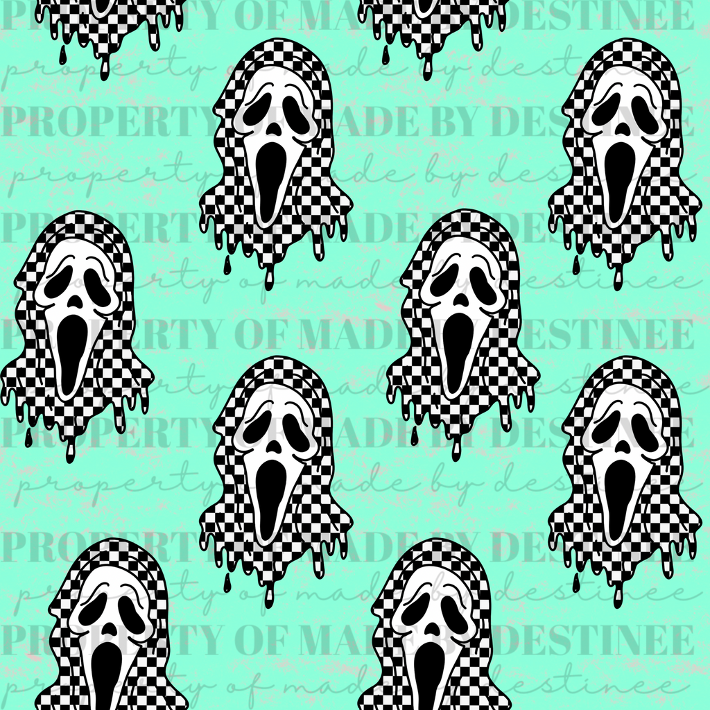 Checkerboard Drippy Ghost Seamless PNG