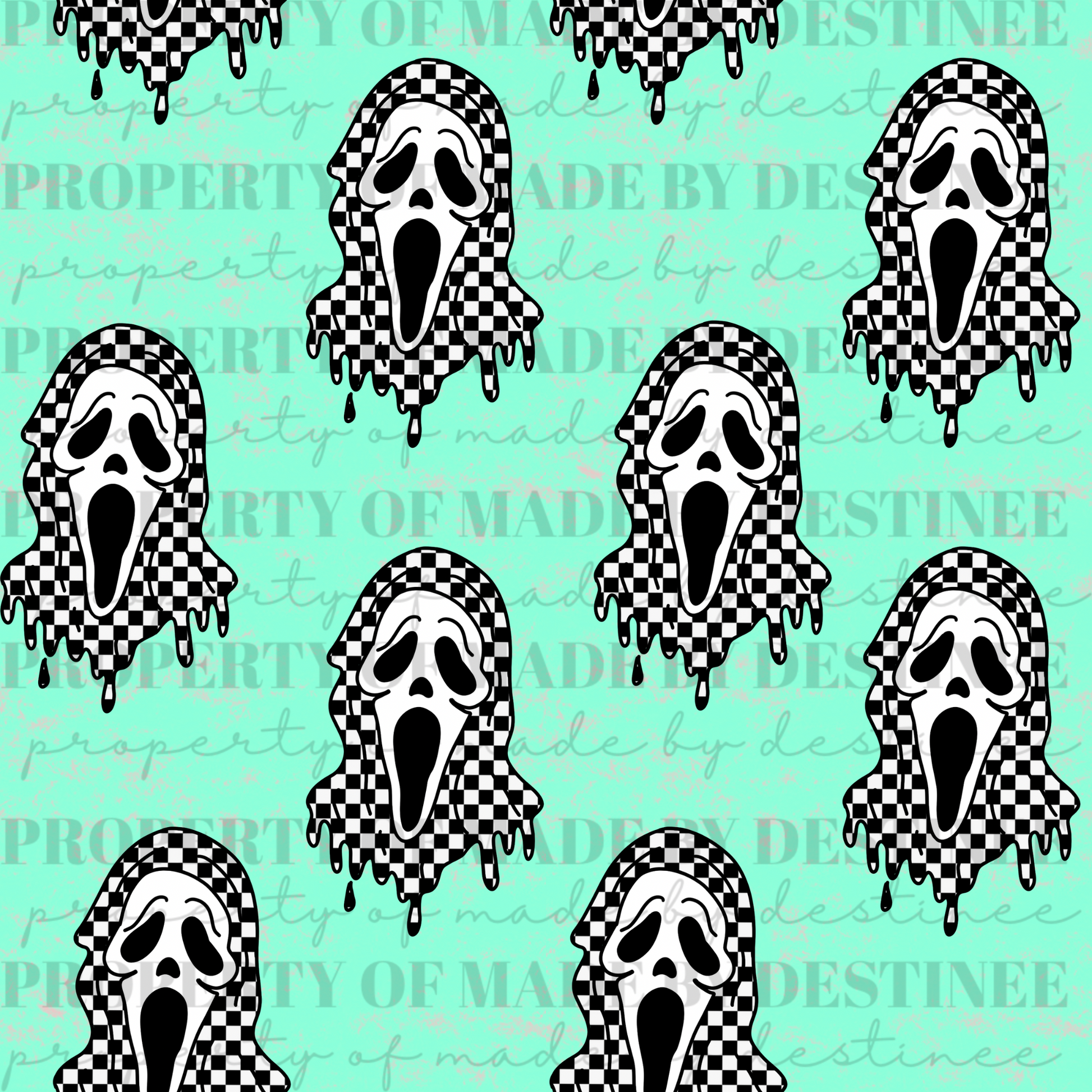 Checkerboard Drippy Ghost Seamless PNG
