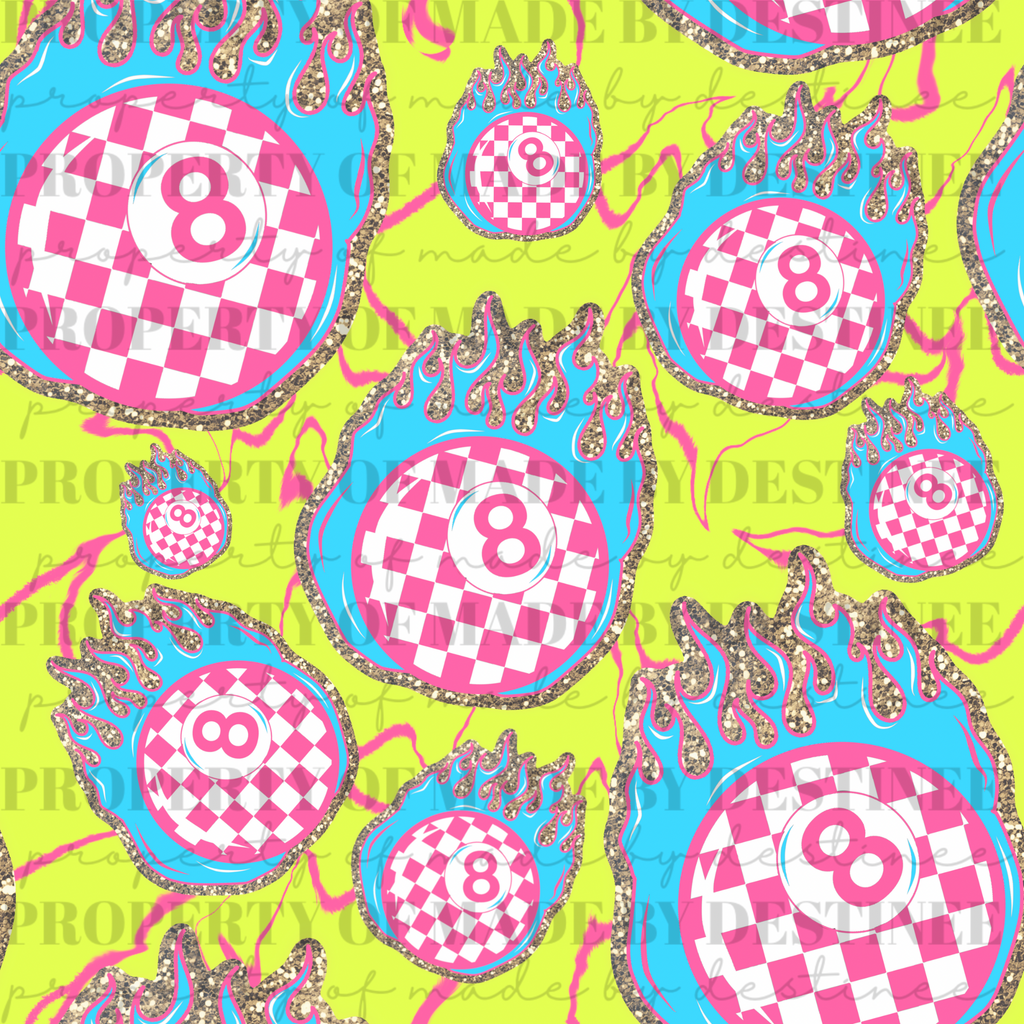 Flaming Checkered 8 Ball Seamless PNG