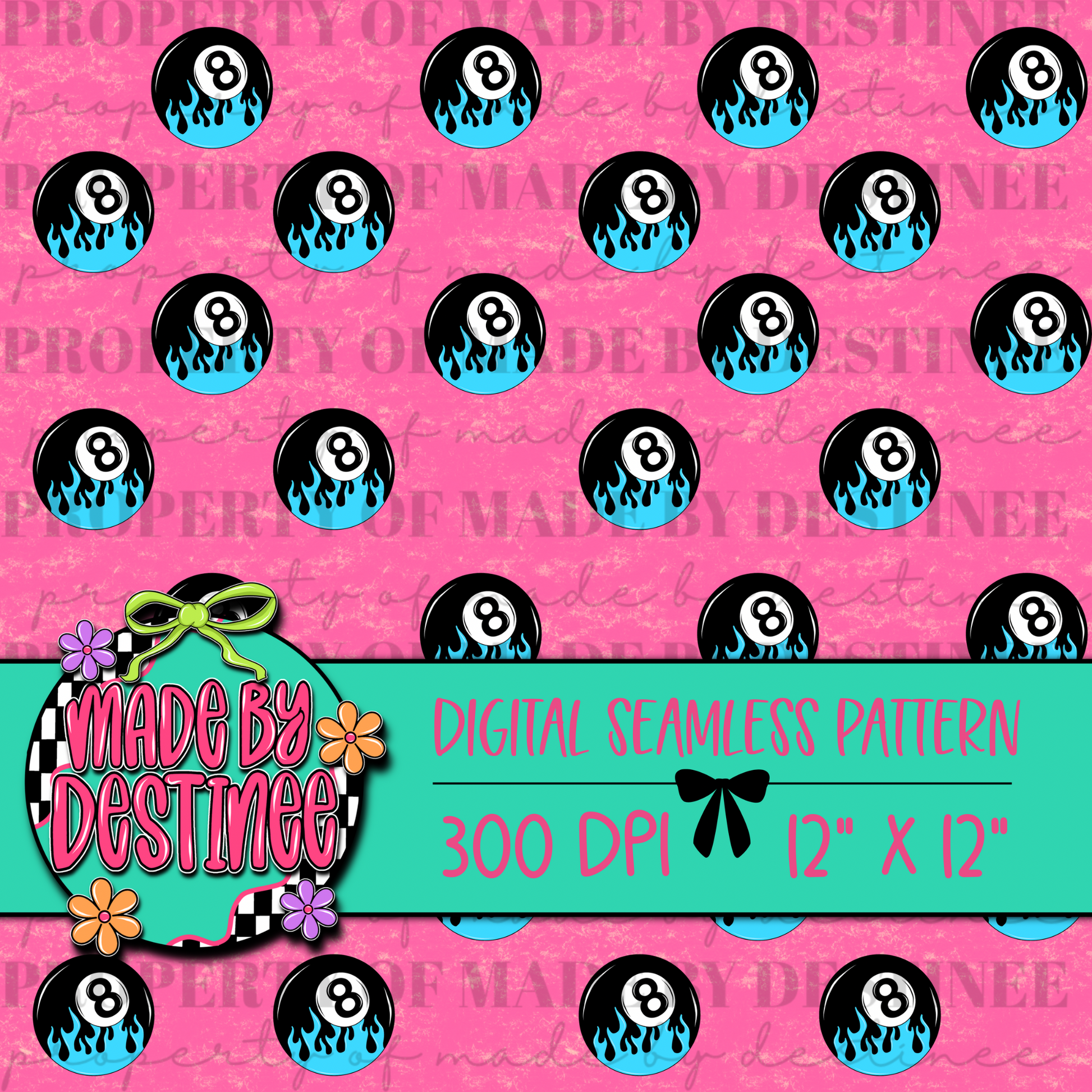 Blue Flame 8 Ball Seamless PNG