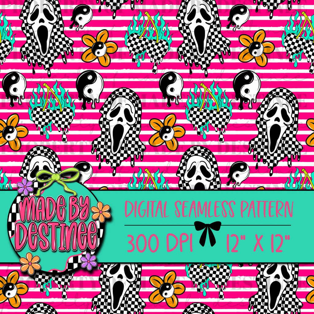 Checkerboard Ghost & Y2K Mix Seamless PNG