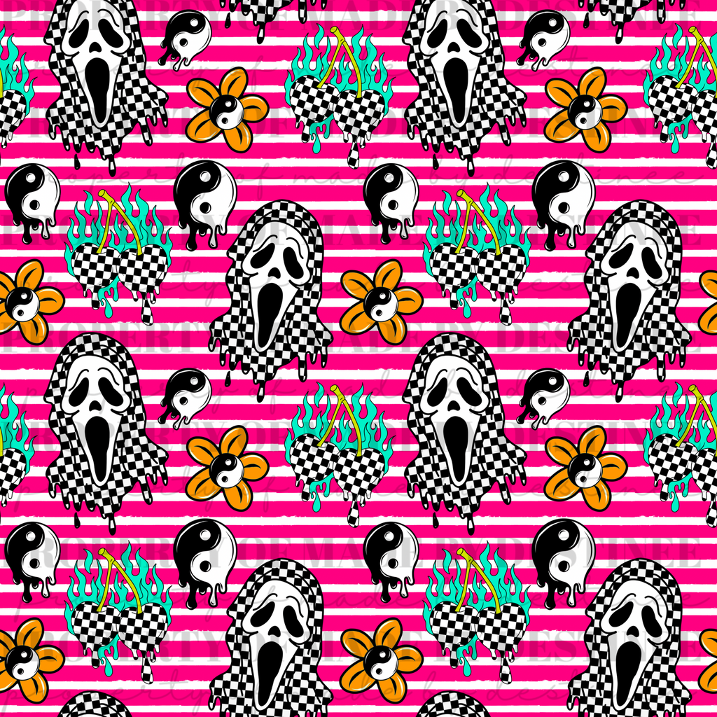 Checkerboard Ghost & Y2K Mix Seamless PNG