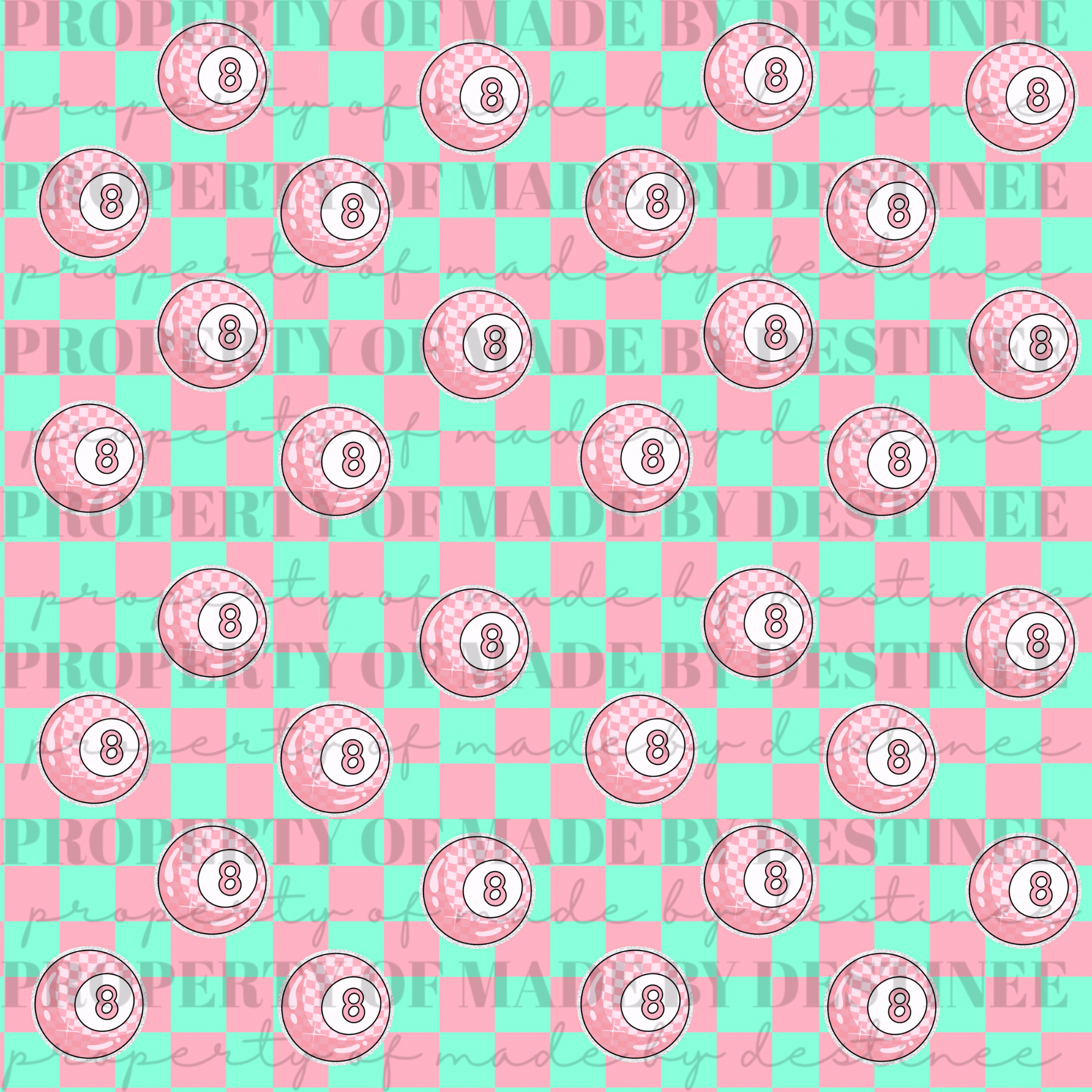 Pink Checkered 8 Ball Seamless PNG