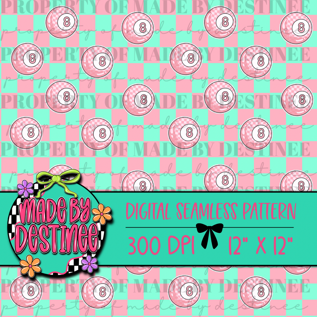 Pink Checkered 8 Ball Seamless PNG