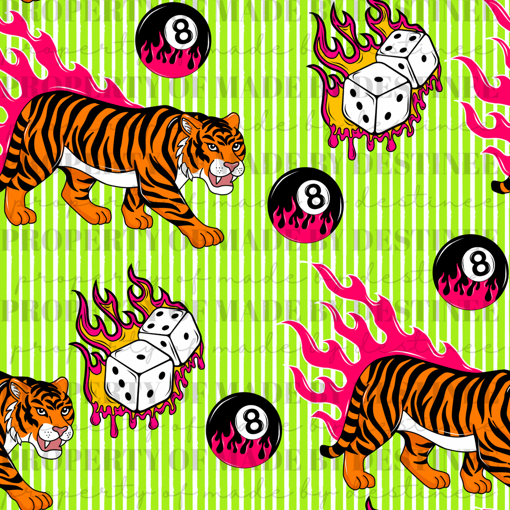 Tiger Dice & 8 Ball Flames Seamless PNG