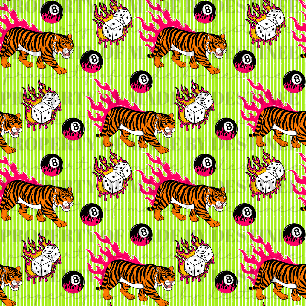 Tiger Dice & 8 Ball Flames Seamless PNG