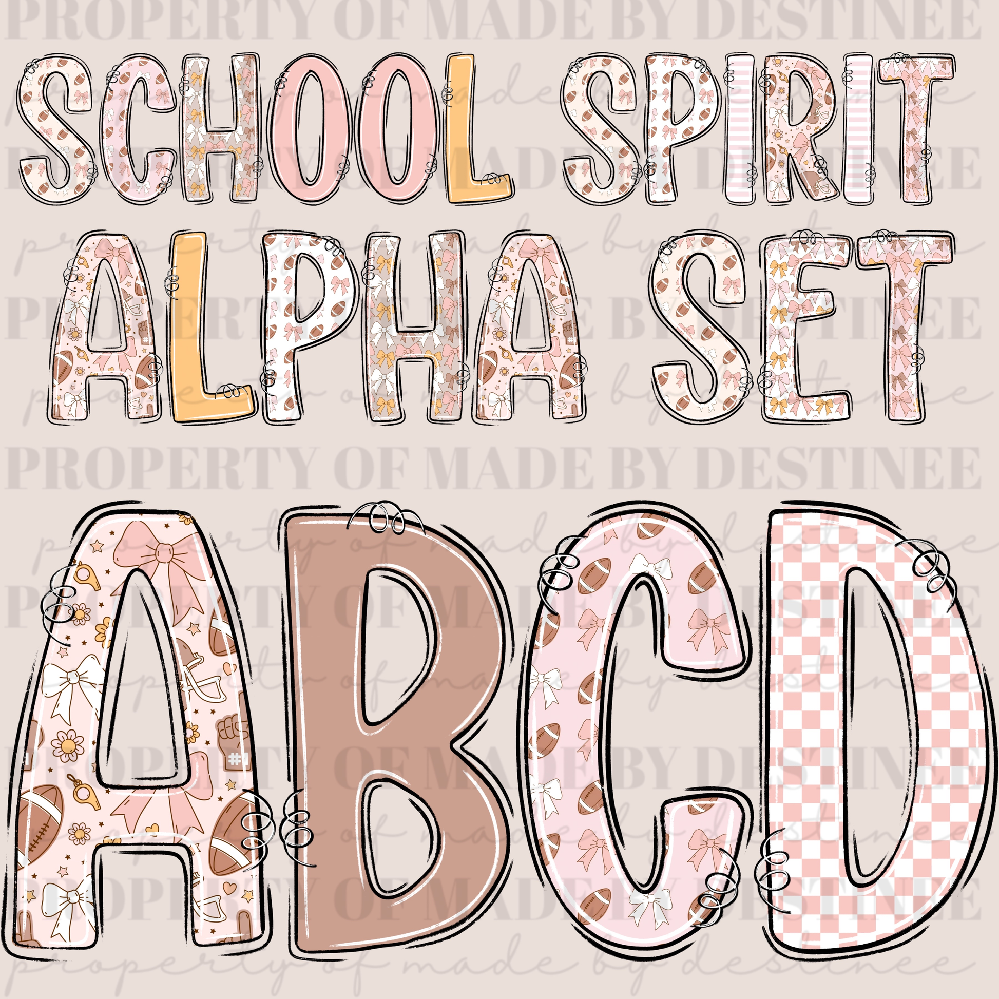 School Spirit Alpha Set – Cheer, Football, & Game Day Letters PNG