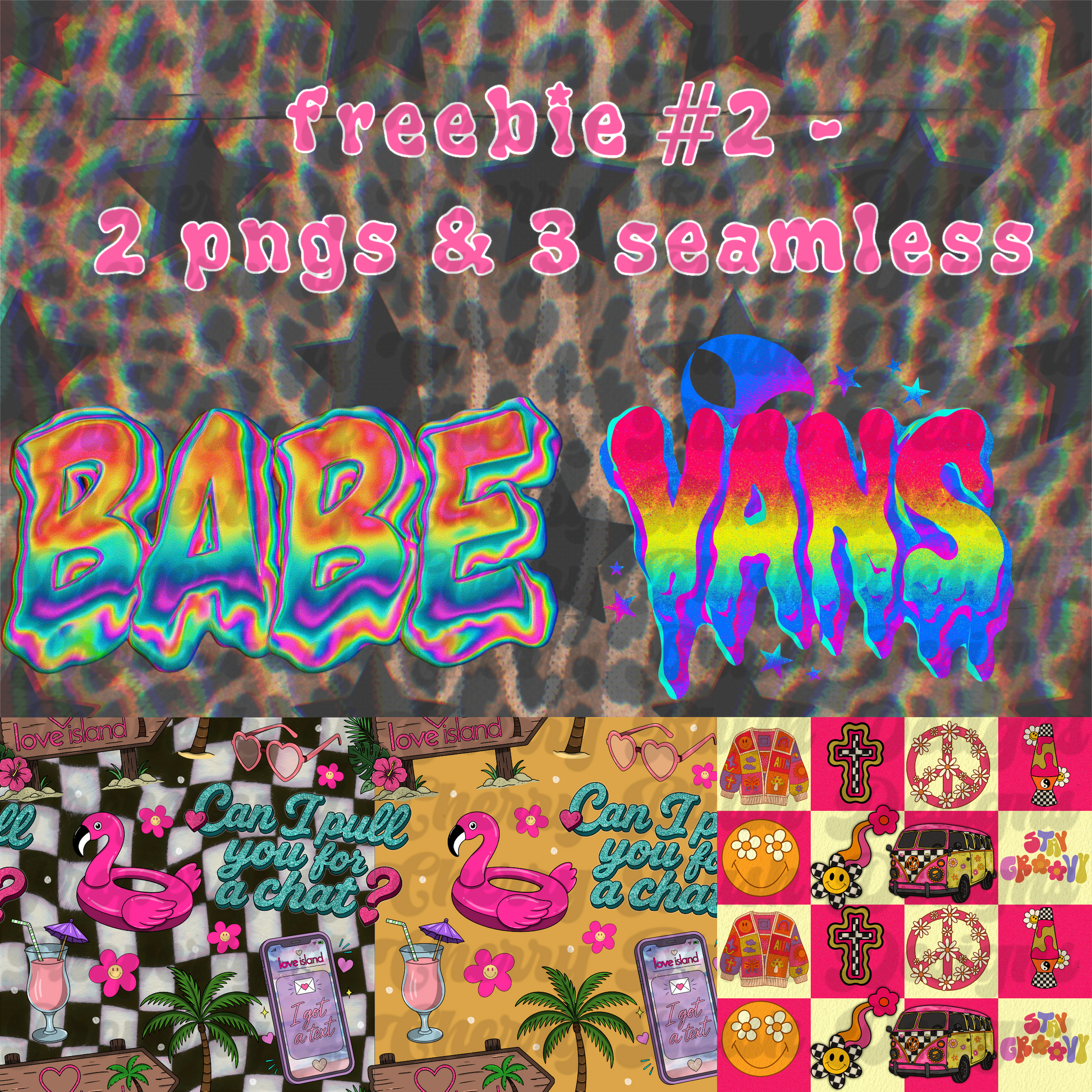 Free Babe Vibes PNG & Seamless Bundle | Retro Summer Digital Download