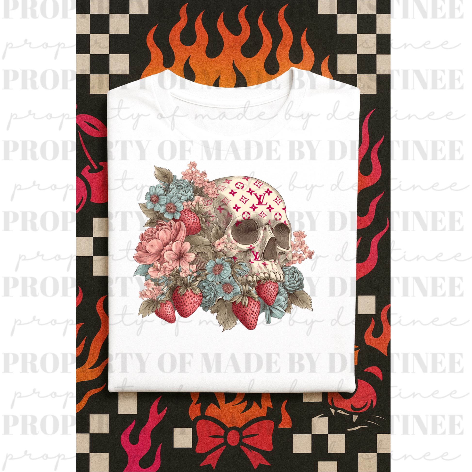 FREEBIE Skull & Floral PNG | Gothic Strawberry Pastel Digital Design