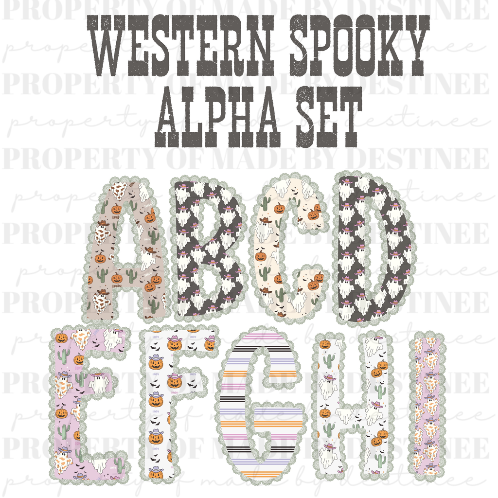 Western Spooky Alpha Set | Halloween Cowboy Digital Alphabet PNG