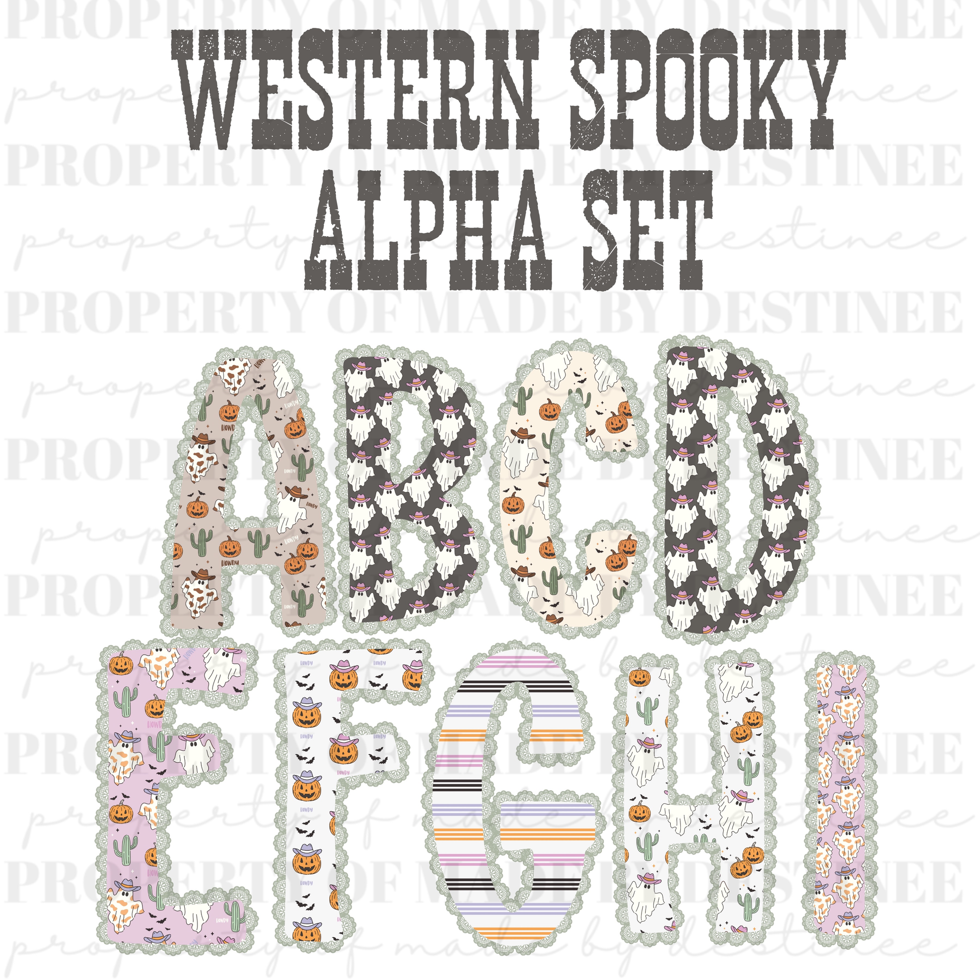 Western Spooky Alpha Set | Halloween Cowboy Digital Alphabet PNG