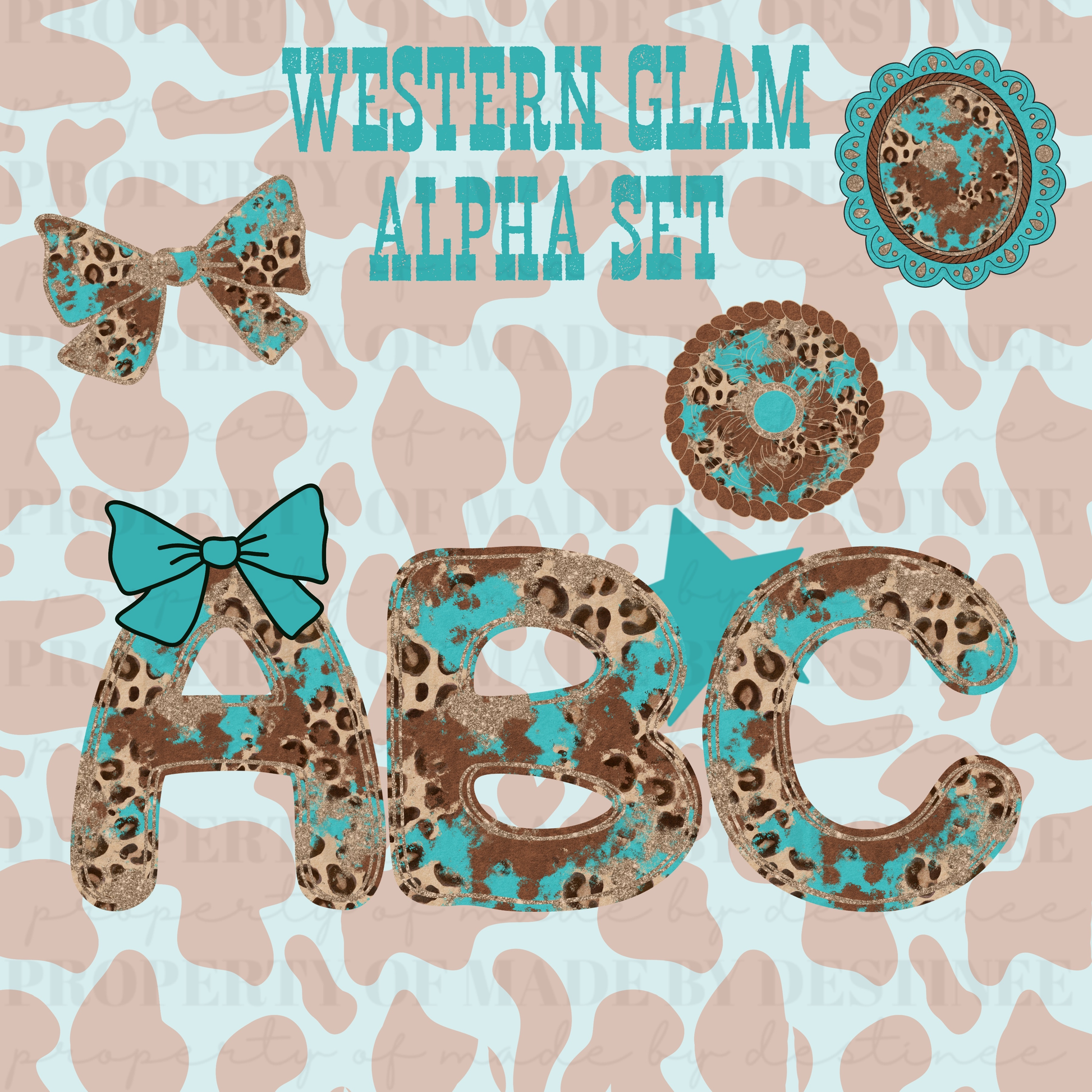 Western Glam Leopard & Turquoise Alpha Set | Digital Alphabet Letters PNG