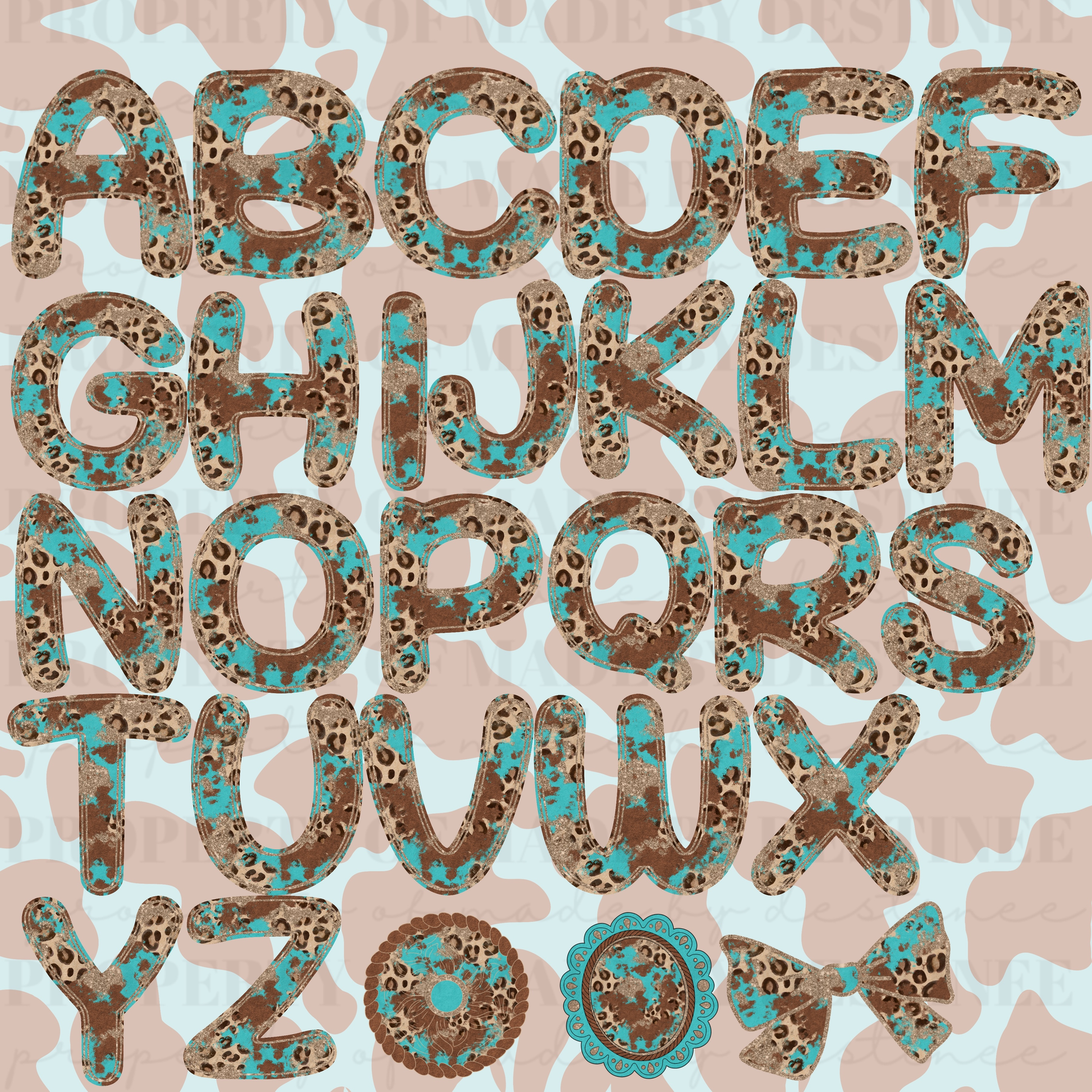 Western Glam Leopard & Turquoise Alpha Set | Digital Alphabet Letters PNG